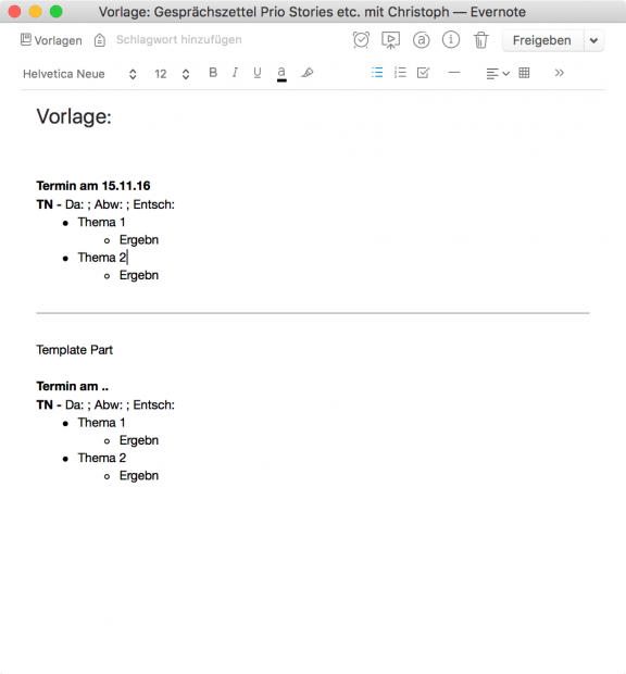Note keeping digital: Template for repeating meetings